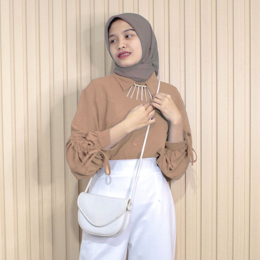 Nadin Crinkle Blouse / Atasan Wanita Crinkle Lengan Serut Aktif COKSU