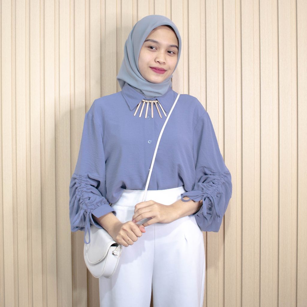 Nadin Crinkle Blouse / Atasan Wanita Crinkle Lengan Serut Aktif DENIM