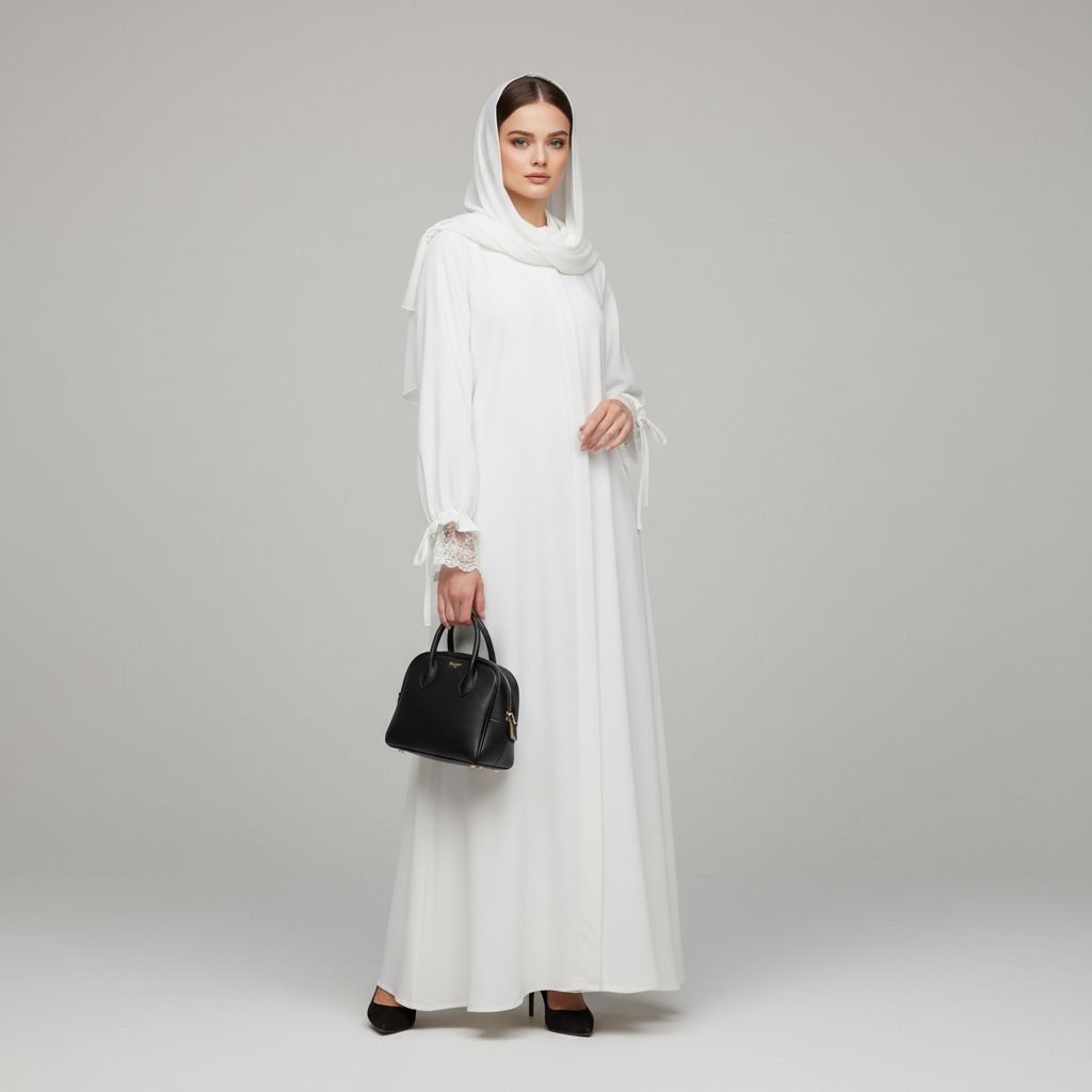 YUNI Premium Lace Detail Maxi Dress – Raya Collection PUTIH