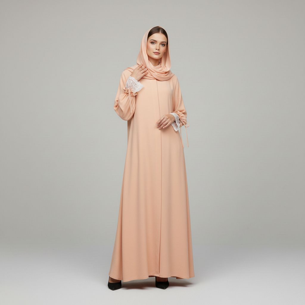 YUNI Premium Lace Detail Maxi Dress – Raya Collection PEACH