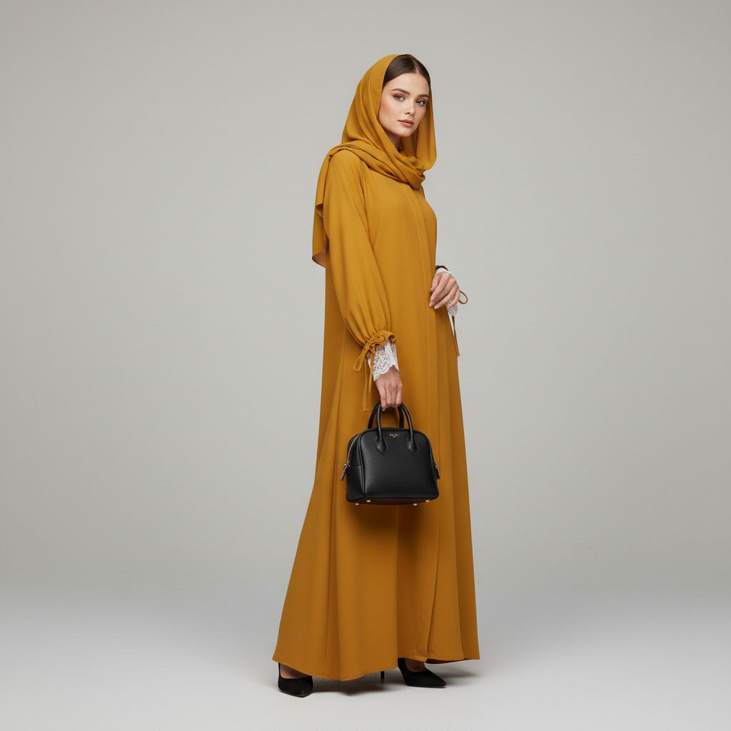 YUNI Premium Lace Detail Maxi Dress – Raya Collection MUSTARD