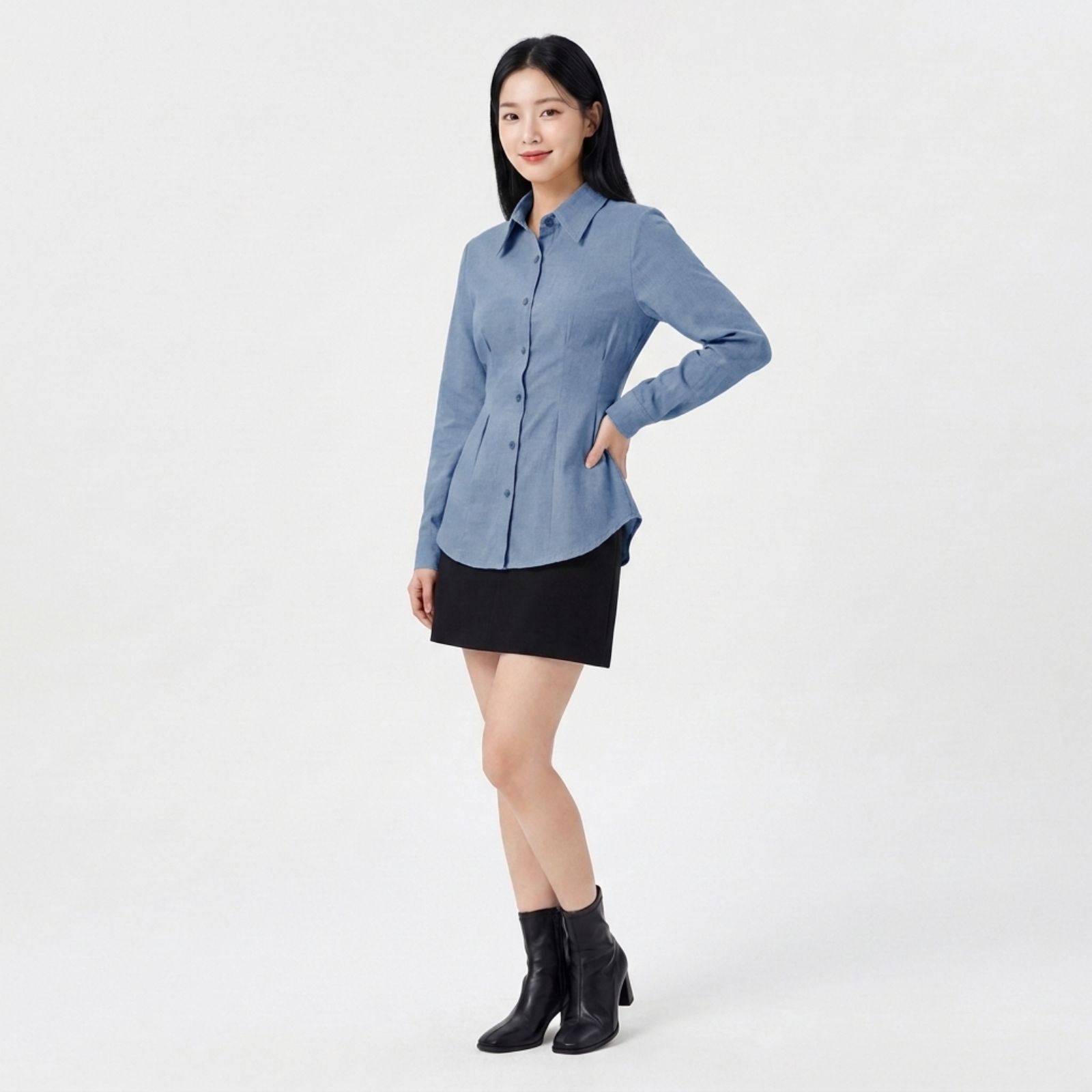 Nuna Shirt Atasan Wanita - Kemeja Crinkle Airflow Kerut Depan - Kemeja Wanita Oversize DENIM