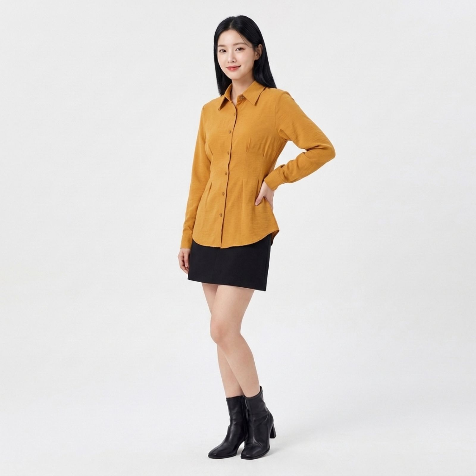 Nuna Shirt Atasan Wanita - Kemeja Crinkle Airflow Kerut Depan - Kemeja Wanita Oversize MUSTARD