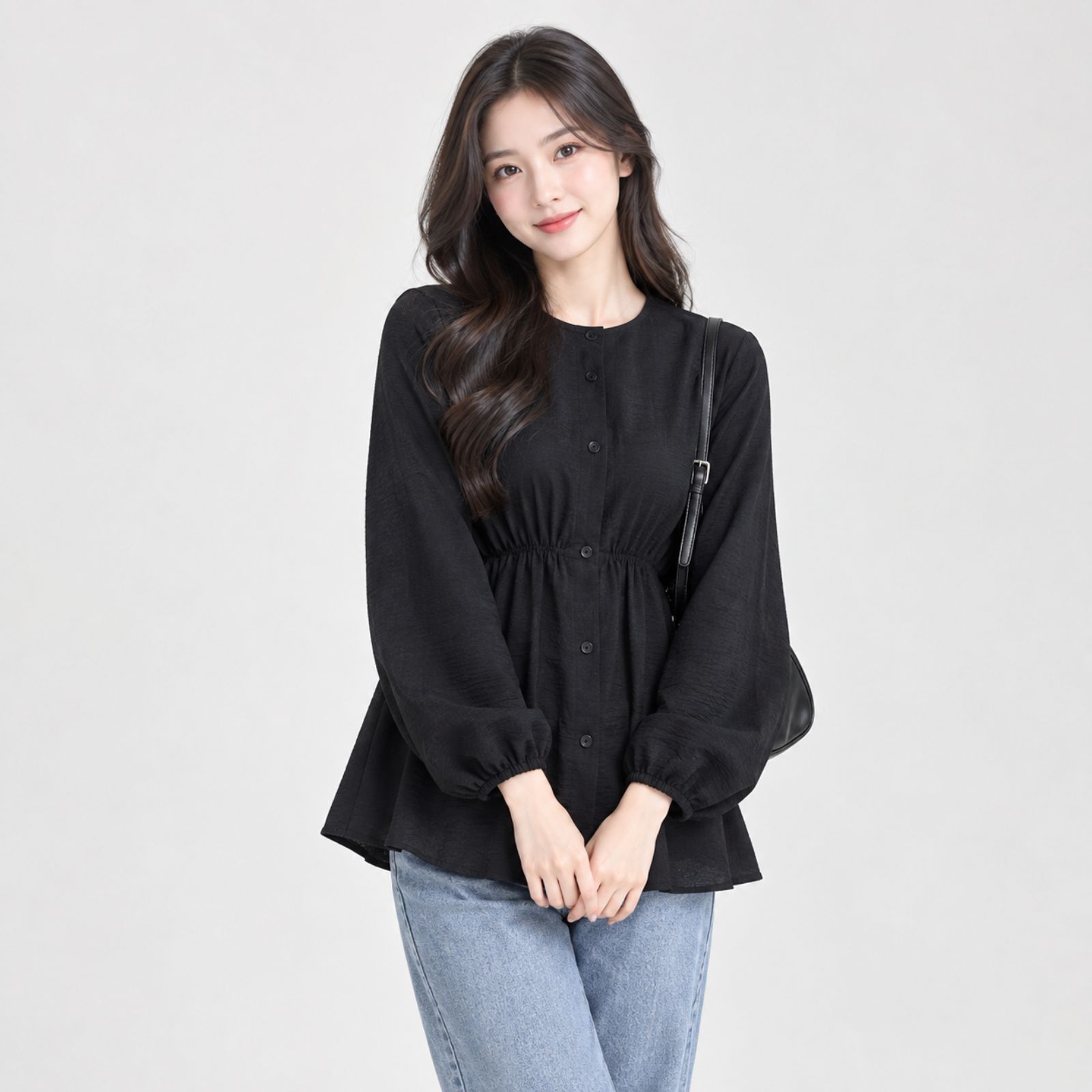 Clara Blouse Crinkle Kerut Pinggang by Youniq HITAM