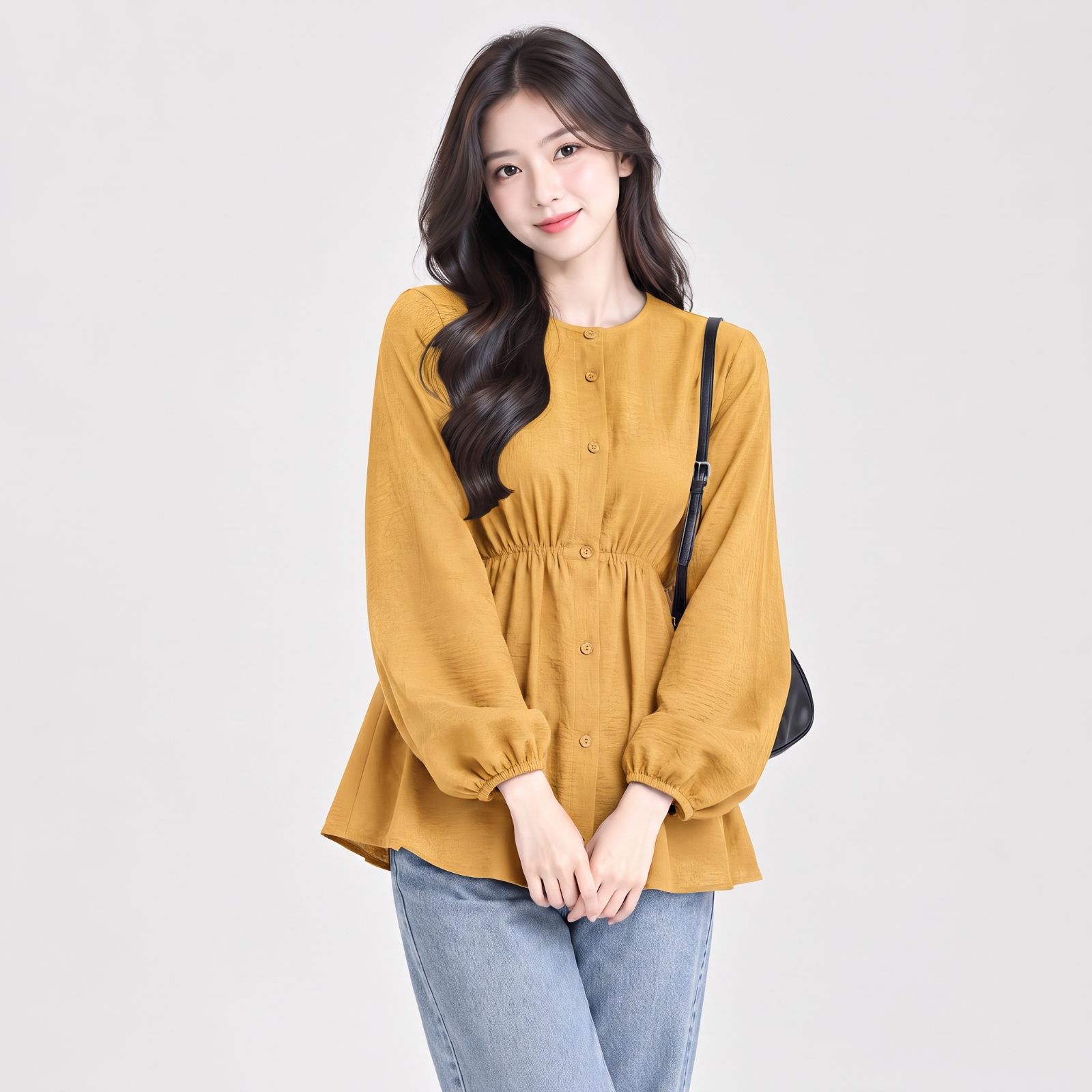 Clara Blouse Crinkle Kerut Pinggang by Youniq MUSTARD