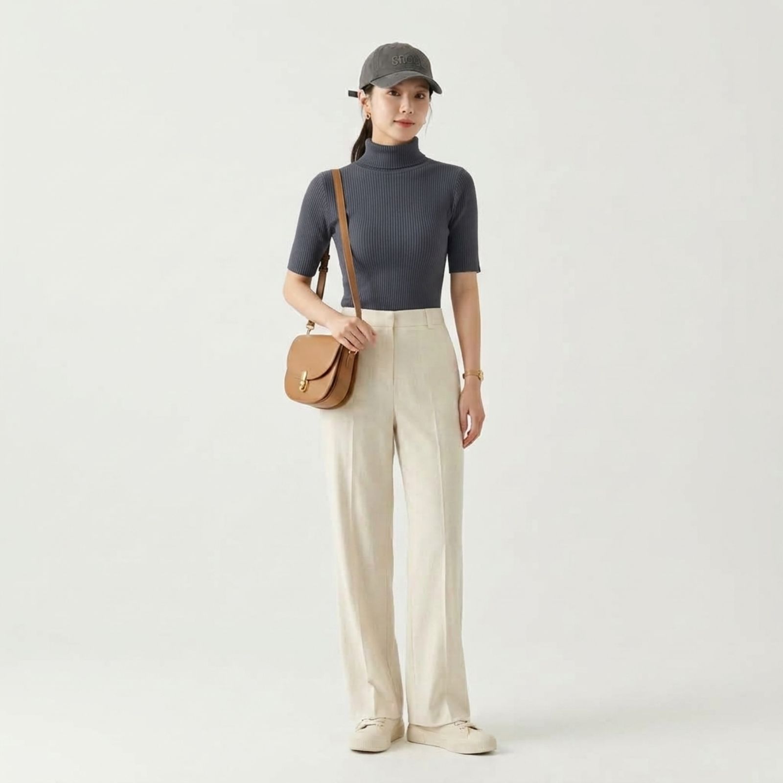 TURTLENECK RAJUT/KNIT WANITA LENGAN PENDEK RIB POLOS PREMIUM BY YOUNIQ BLACK