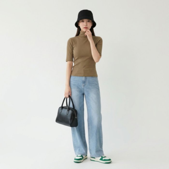 TURTLENECK RAJUT/KNIT WANITA LENGAN PENDEK RIB POLOS PREMIUM BY YOUNIQ