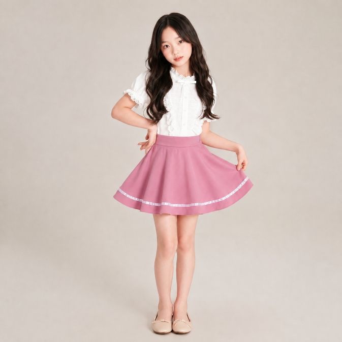 Sweet Ribbon A-Line Skirt – Rok Mini High Waist Wanita dengan Detail Pita Putih DUSTY PINK