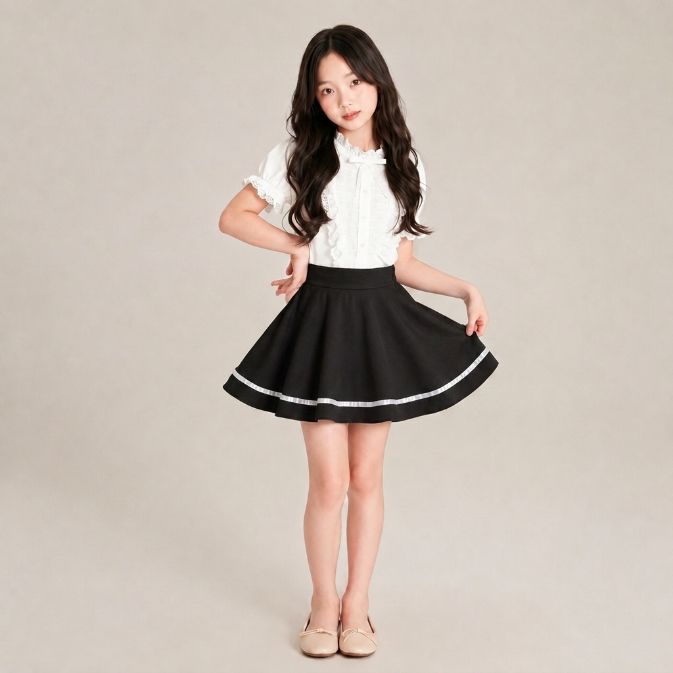 Sweet Ribbon A-Line Skirt – Rok Mini High Waist Wanita dengan Detail Pita Putih HITAM