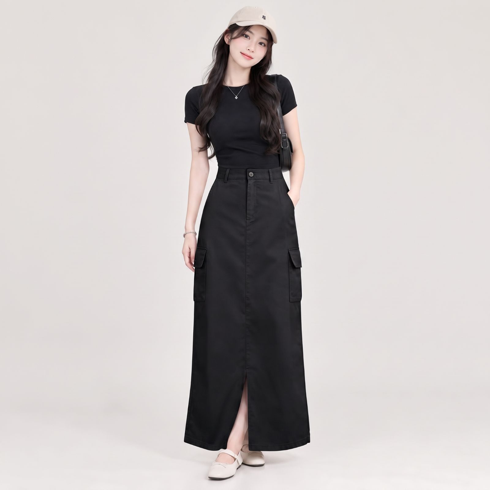 Tamara Cargo Skirt Rok Korean Style Katun Twill by YOUNIQ HITAM