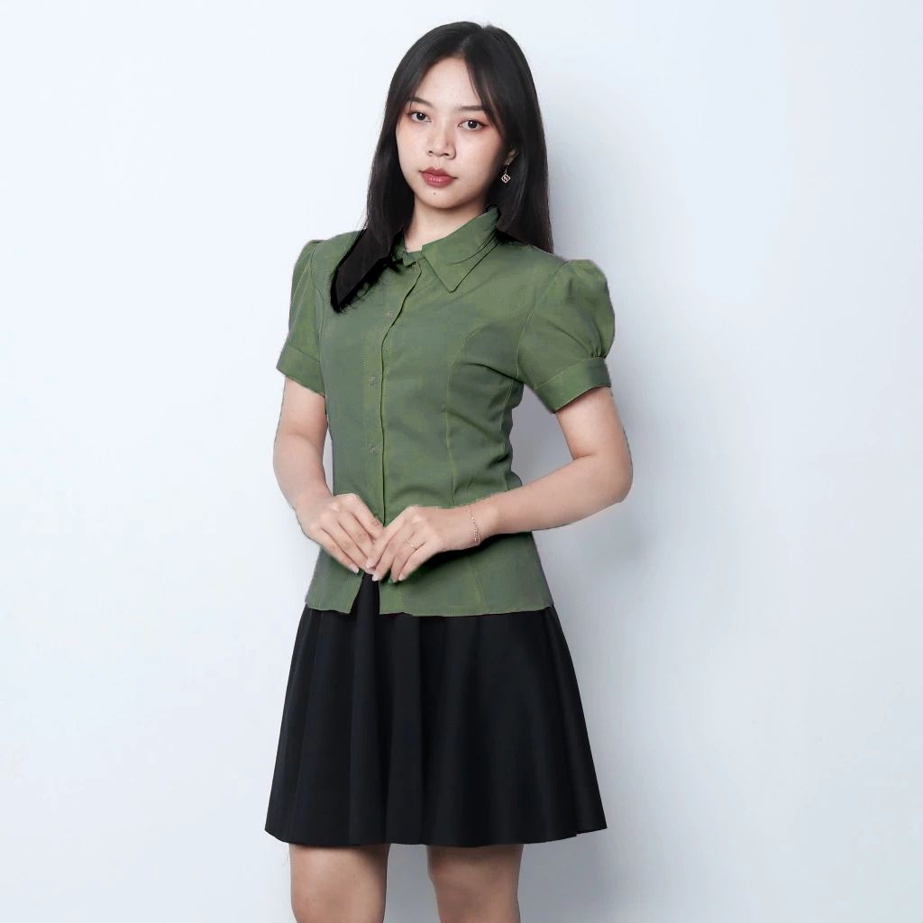 Elya Blouse Formal Kasual Wanita – Kancing Depan Lengan Puff Stylish – Model Slim Fit by Knara ARMY