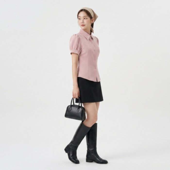 Elya Blouse Formal Kasual Wanita – Kancing Depan Lengan Puff Stylish – Model Slim Fit by Knara