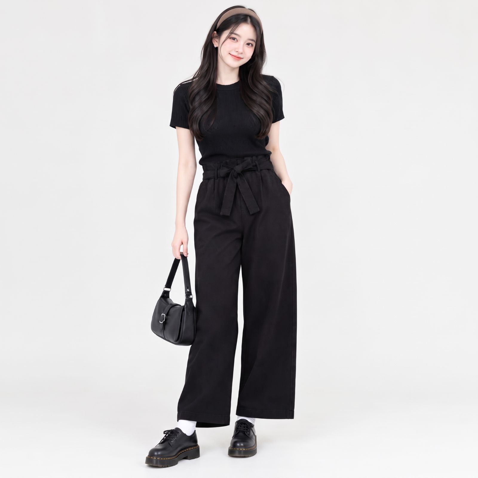 Kagura Higwaist Linen Girl Pants By Youniq BLACK