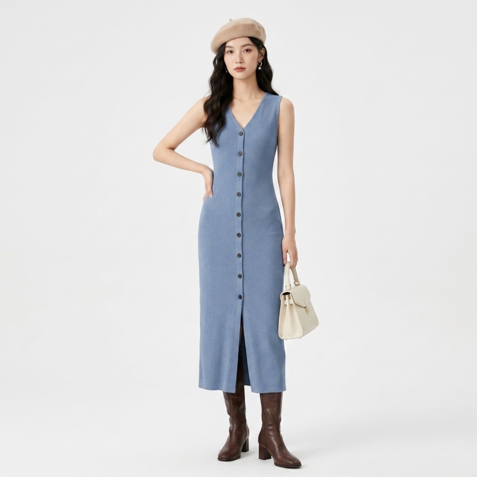 Dress Wanita Tanpa Lengan Bahan Knit | Slim Dress Sleeveless Button by Knara sampul
