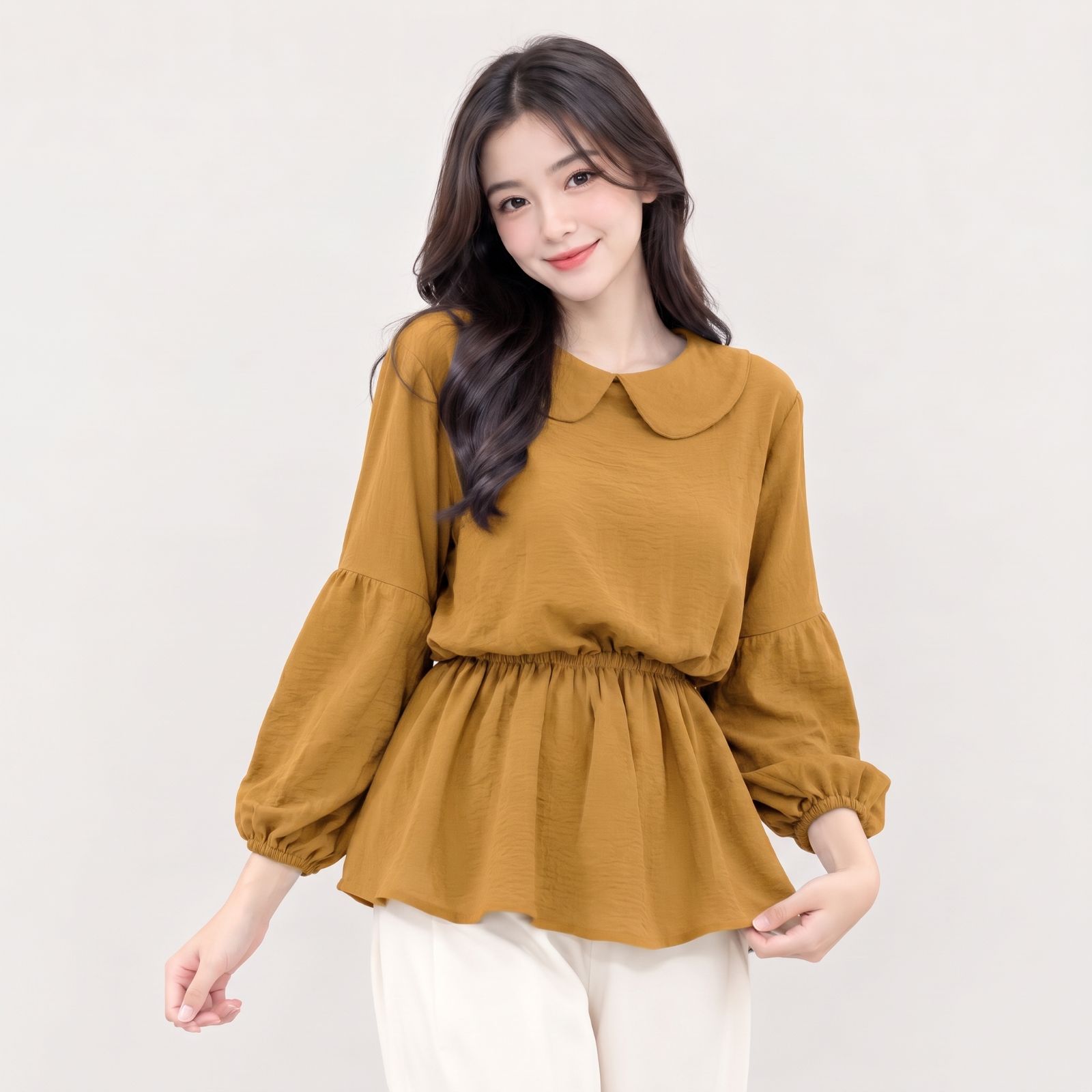 Karin Blouse Crinkle Serut Pinggang | Blouse Wanita Crinkle MUSTARD