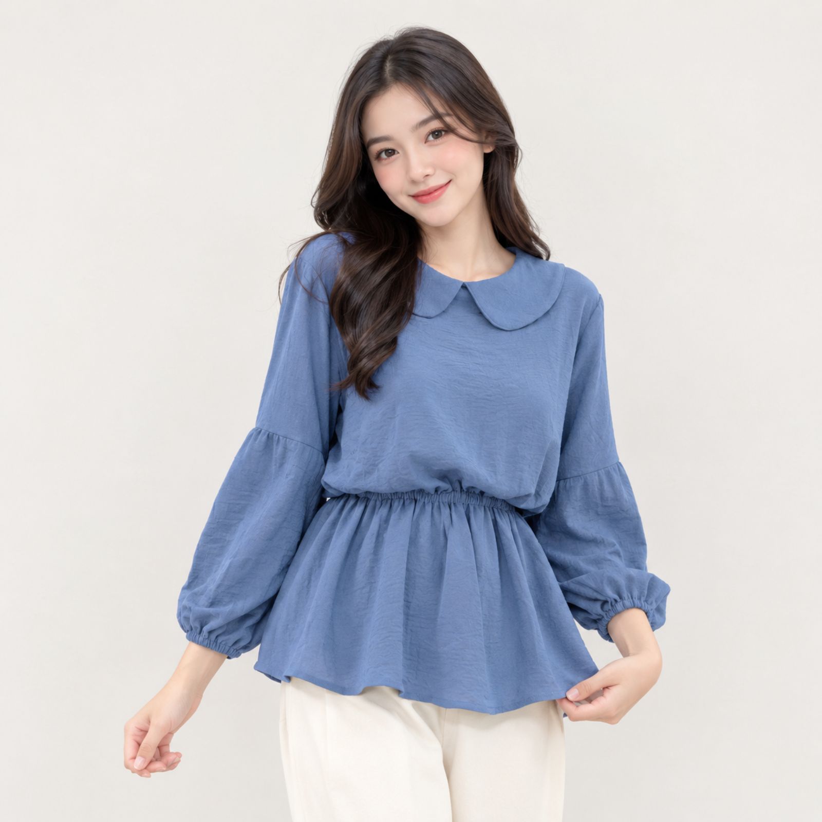 Karin Blouse Crinkle Serut Pinggang | Blouse Wanita Crinkle DENIM