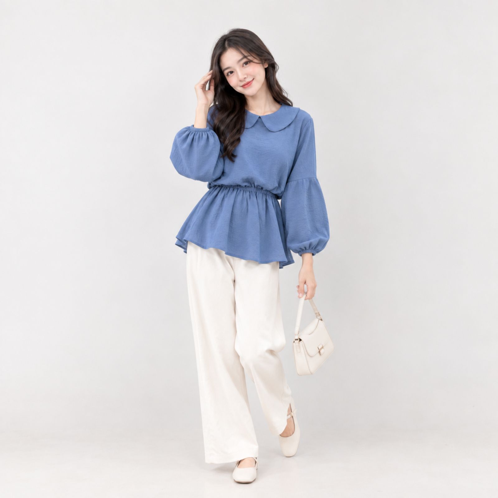 Karin Blouse Crinkle Serut Pinggang | Blouse Wanita Crinkle sampul