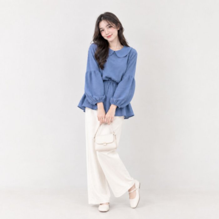 Karin Blouse Crinkle Serut Pinggang | Blouse Wanita Crinkle