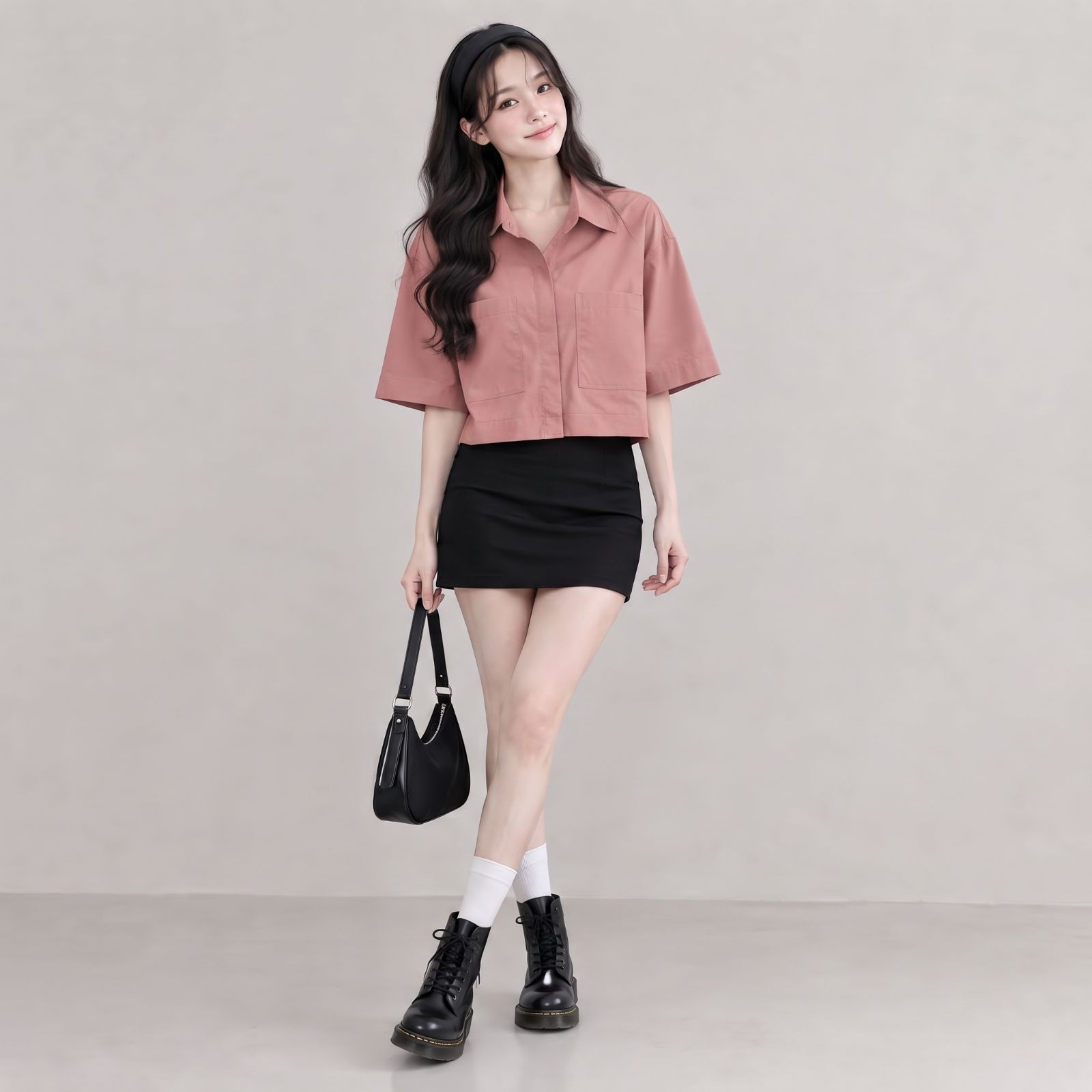 KEMEJA CROP LINEN | OVERSIZE CROP SHIRT LINEN BY YOUNIQ DUSTY