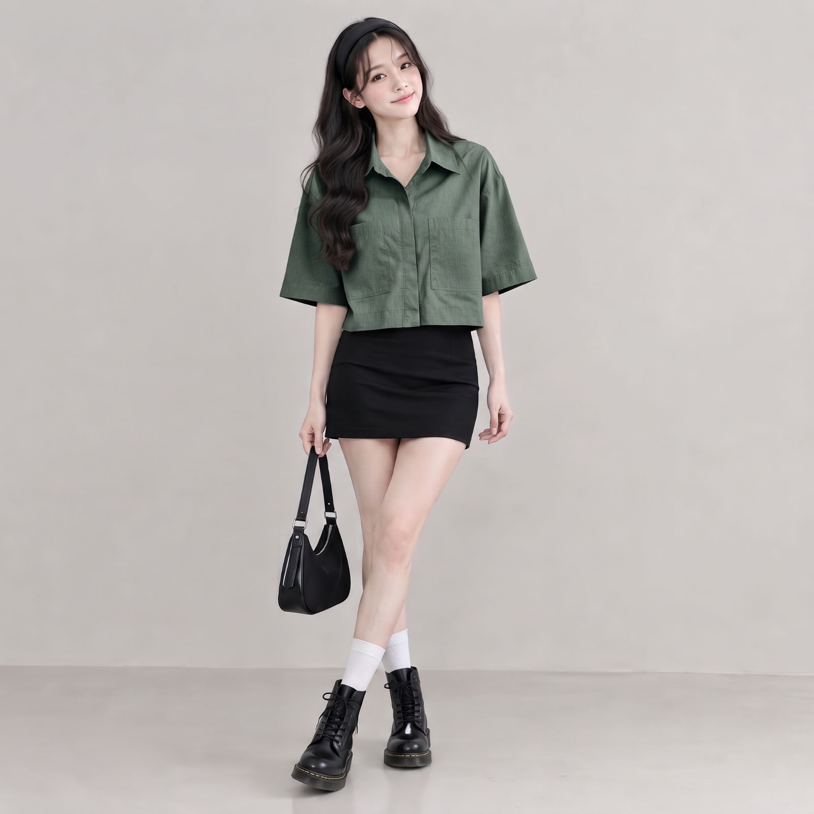 KEMEJA CROP LINEN | OVERSIZE CROP SHIRT LINEN BY YOUNIQ ARMY