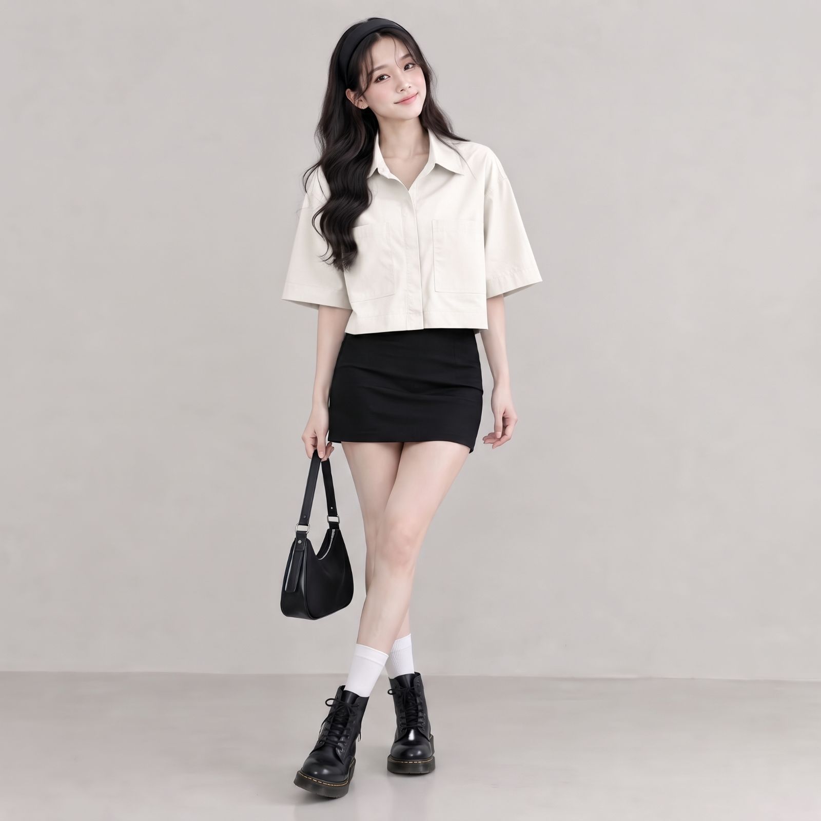KEMEJA CROP LINEN | OVERSIZE CROP SHIRT LINEN BY YOUNIQ WHITE