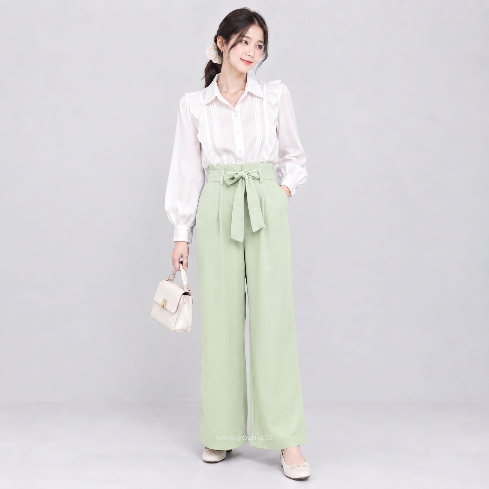 Chelsea Linen Cullote Pants Highwaist Ribon - Kulot Linen Tali SAGE