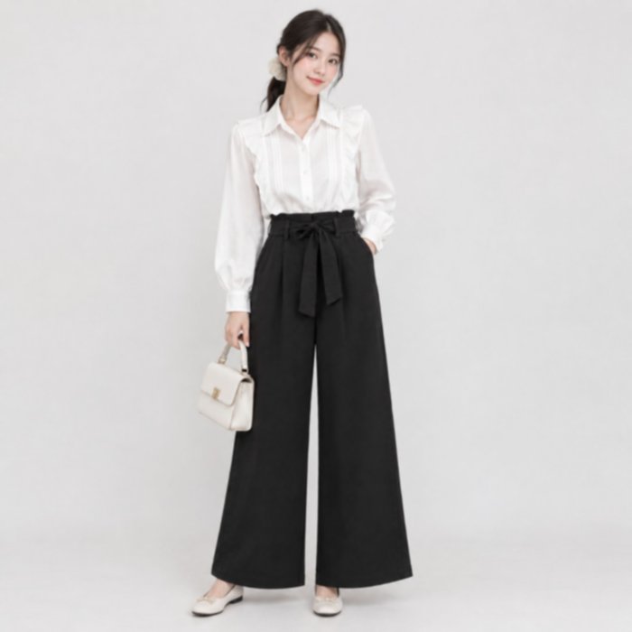 Chelsea Linen Cullote Pants Highwaist Ribon - Kulot Linen Tali
