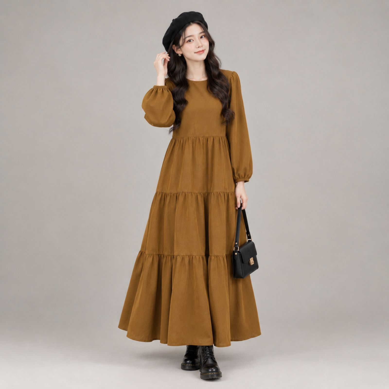 Raisa Long Sleeve Tier Dress Rayon - Korean Dress sampul