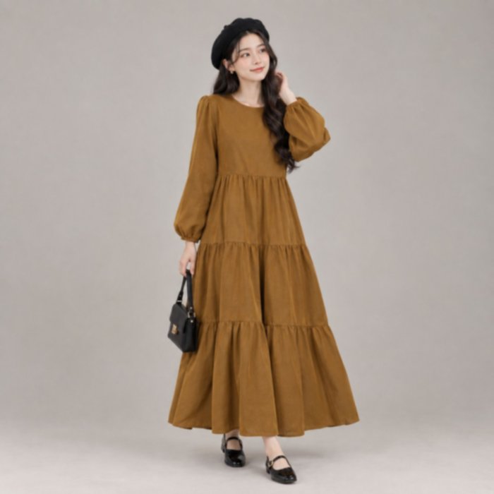 Raisa Long Sleeve Tier Dress Rayon - Korean Dress