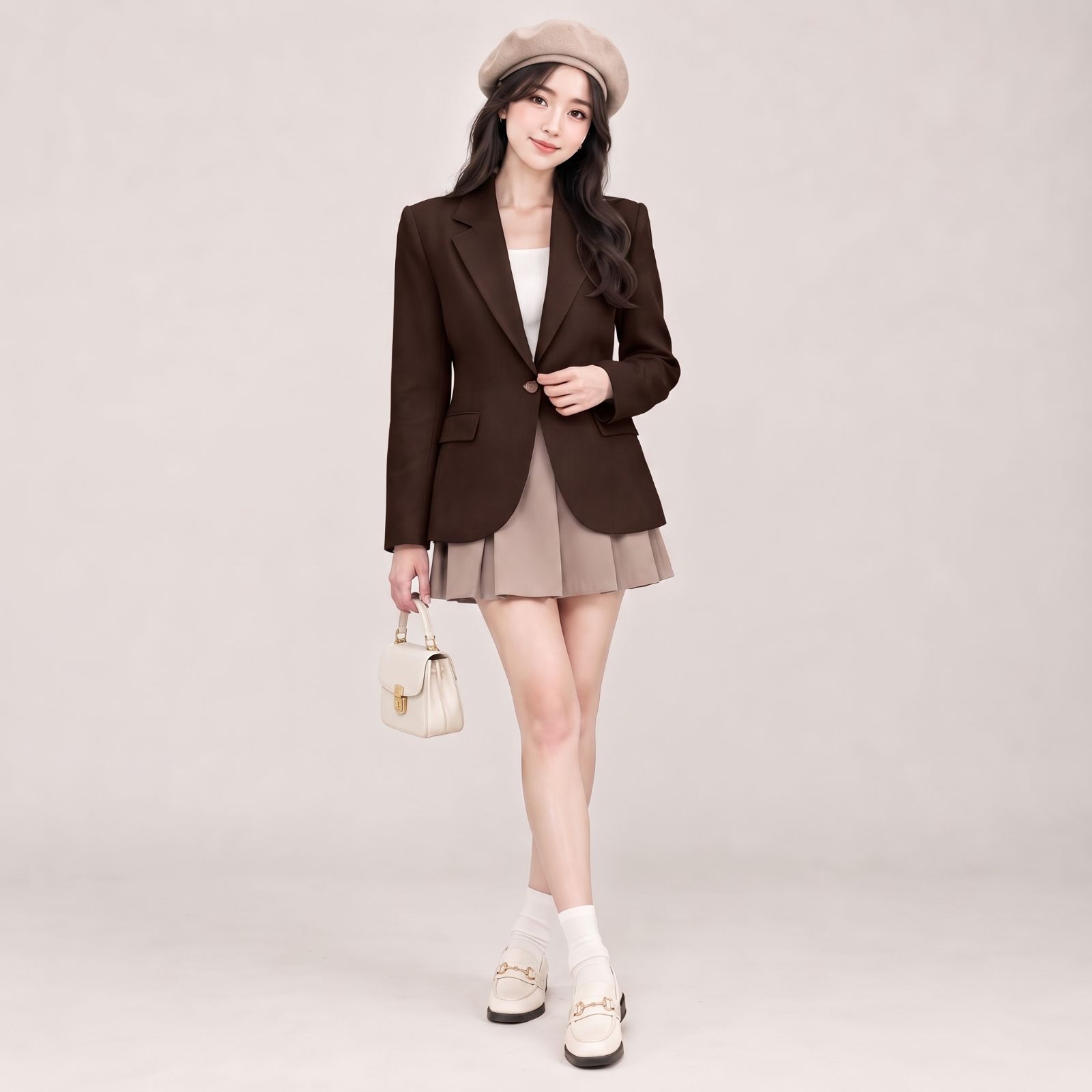 Korean Blazer Wanita Casual Style - Blazer Kerja by YOUNIQ DARK BROWN