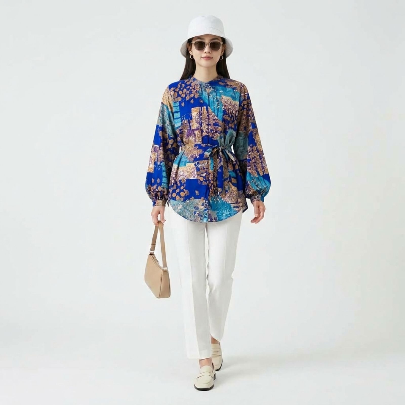 BLOUSE SERUT MOTIF LENGAN BALON | BLOUSE WANITA GREEN