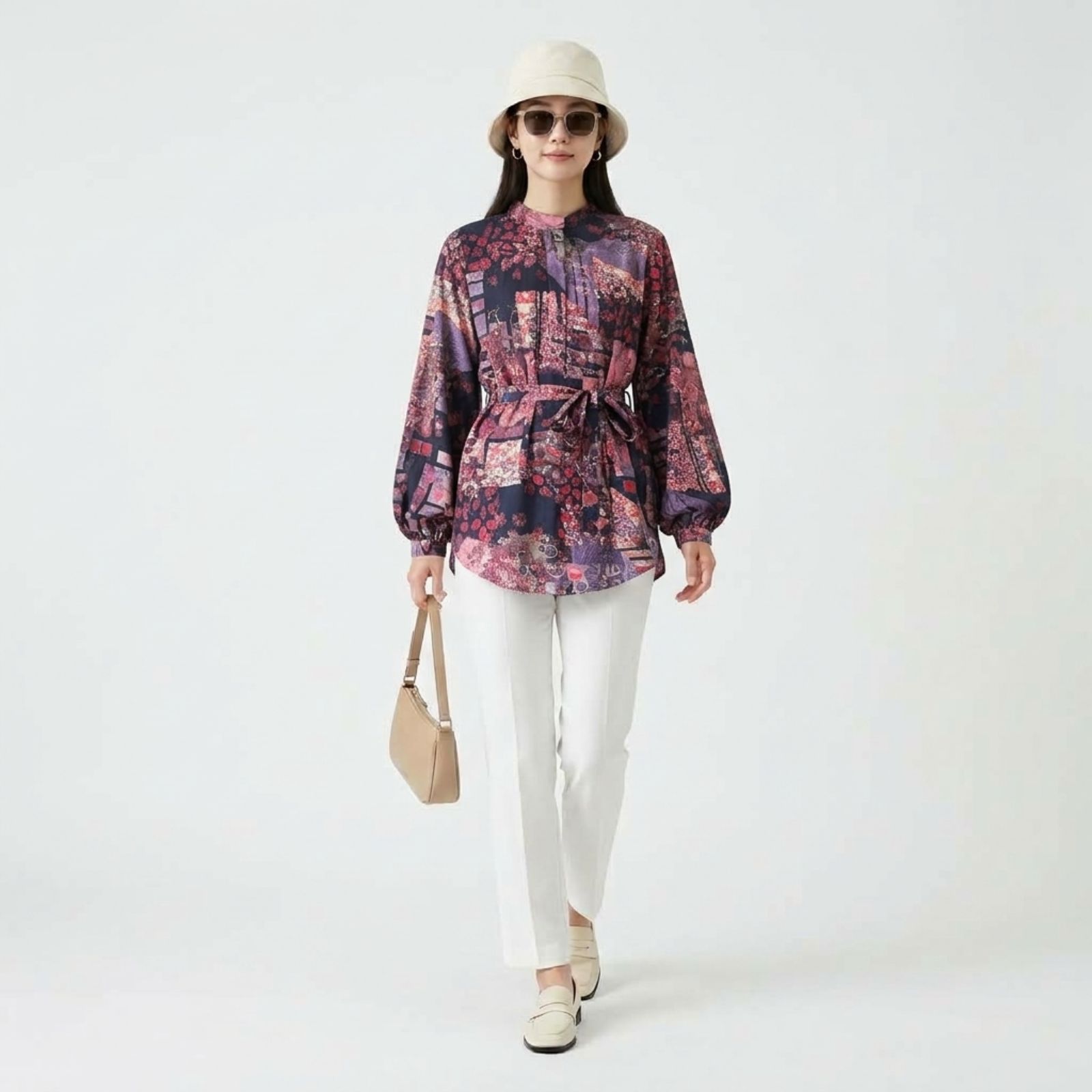 BLOUSE SERUT MOTIF LENGAN BALON | BLOUSE WANITA RED