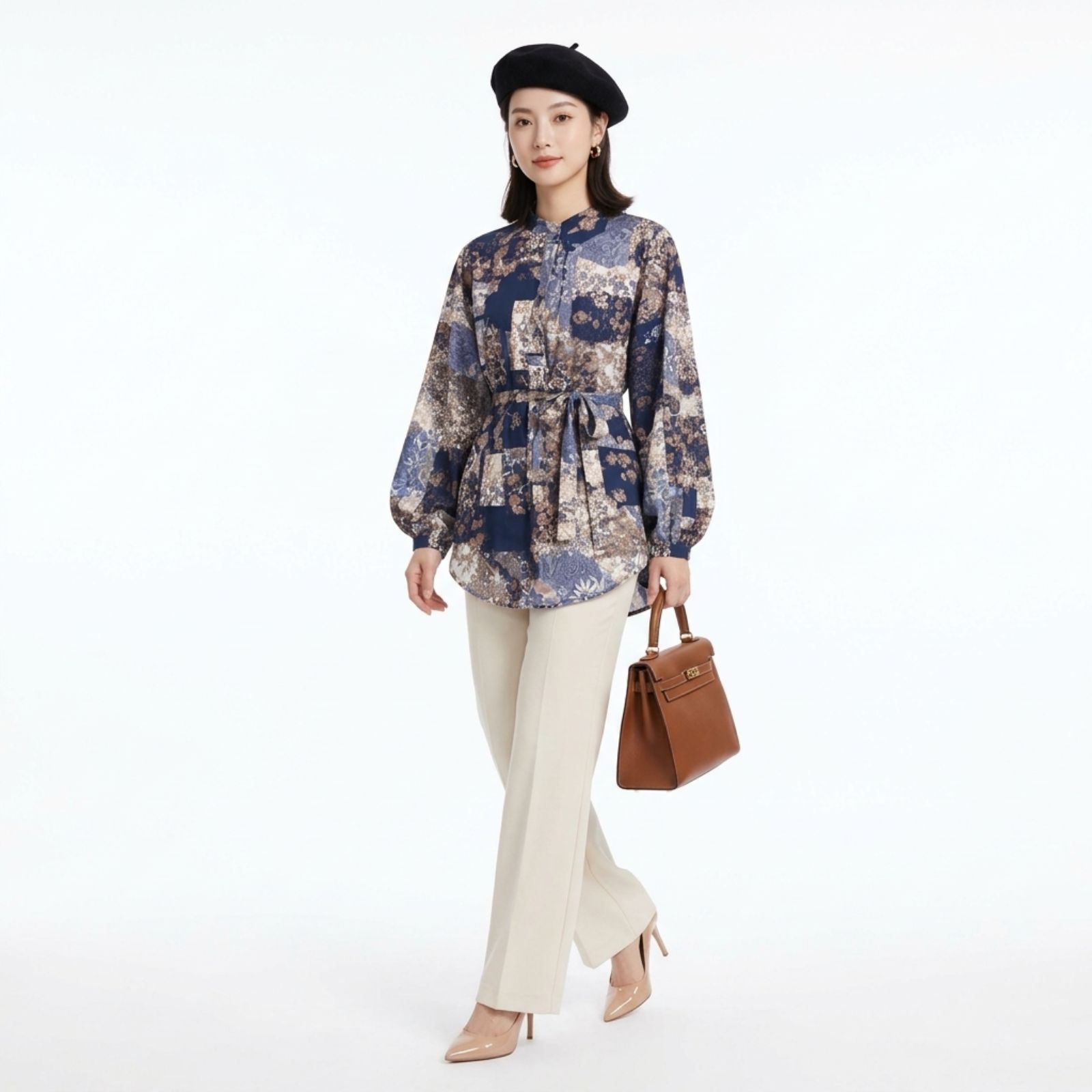 BLOUSE SERUT MOTIF LENGAN BALON | BLOUSE WANITA sampul