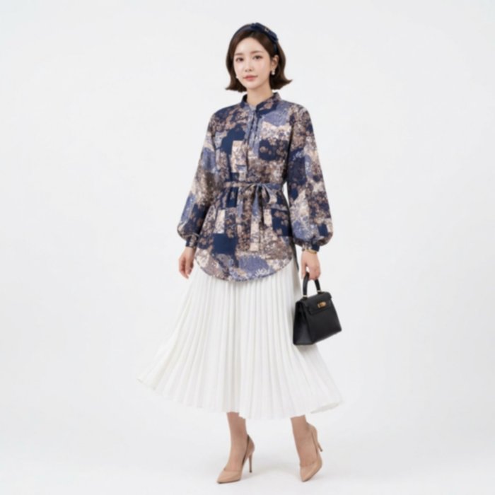 BLOUSE SERUT MOTIF LENGAN BALON | BLOUSE WANITA