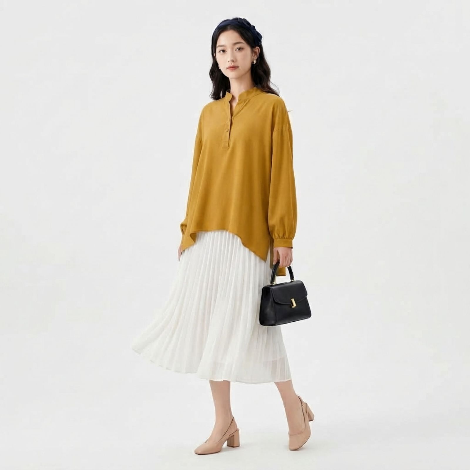 CLOE CRINKLE BLOUSE KOREAN | BLOUSE CRINKLE ATASAN WANITA KEKINIAN MUSTARD