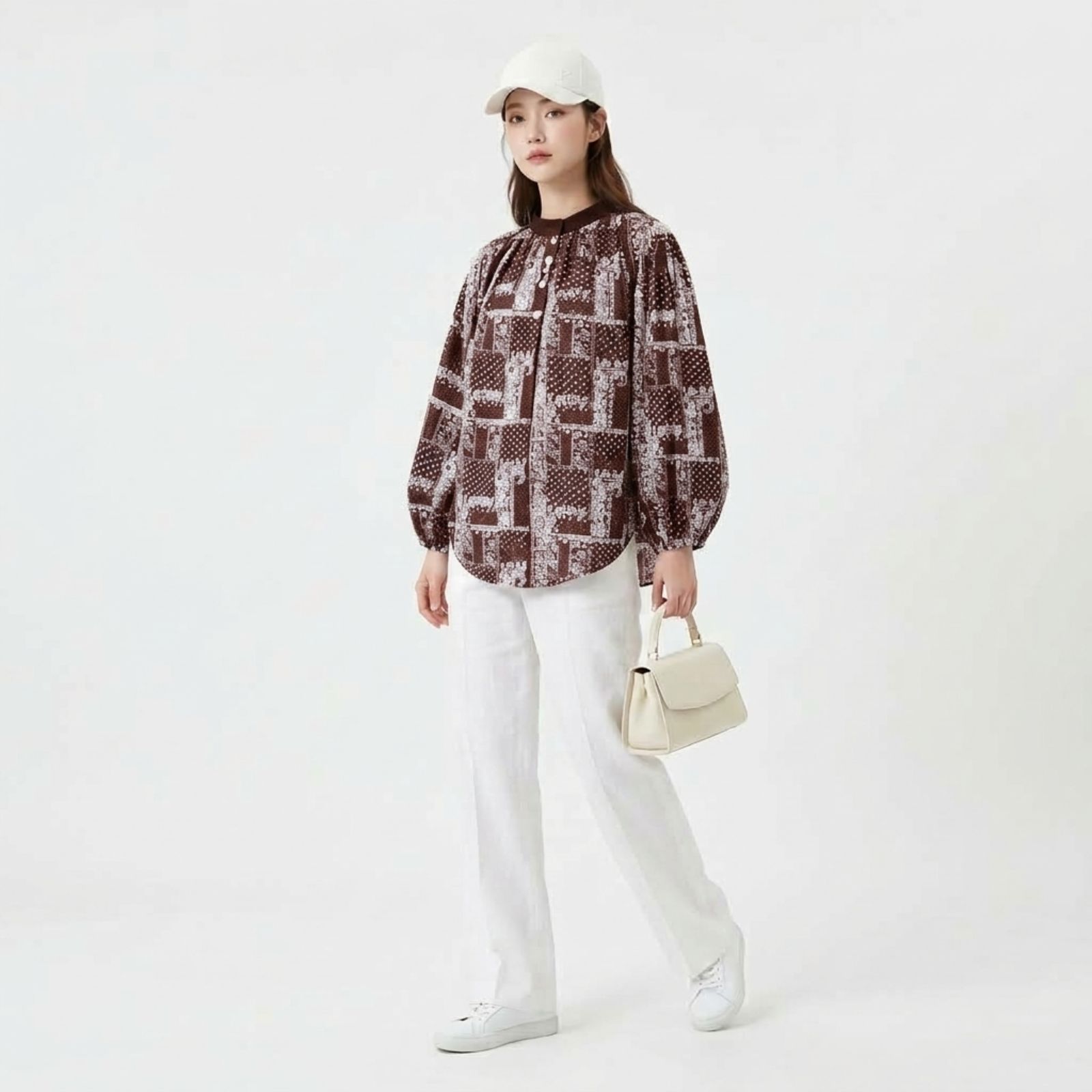 Liora Kemeja Sifon Lengan Panjang Wanita Korean | Atasan Puff Sleeve by YOUNIQ BROWN