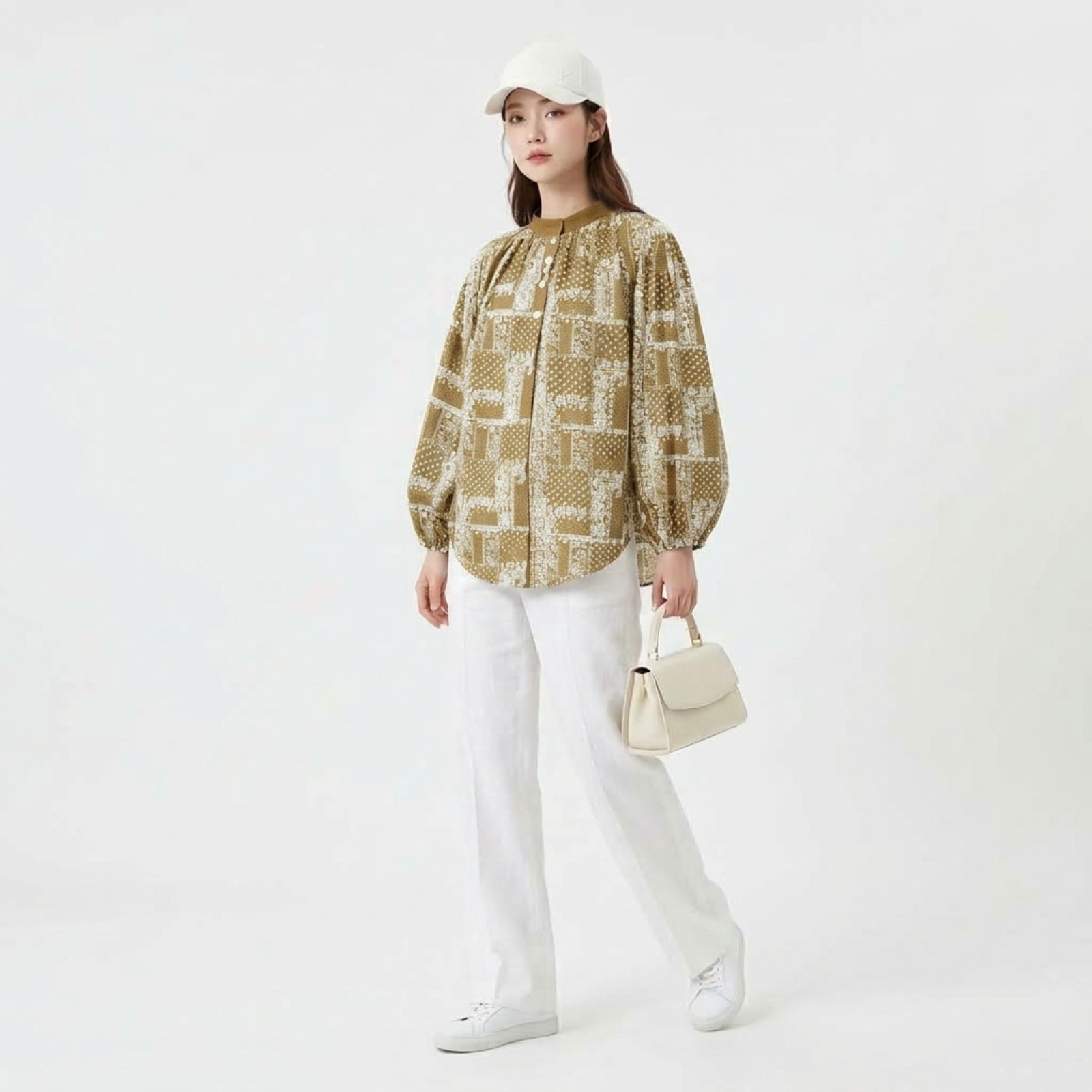 Liora Kemeja Sifon Lengan Panjang Wanita Korean | Atasan Puff Sleeve by YOUNIQ BEIGE