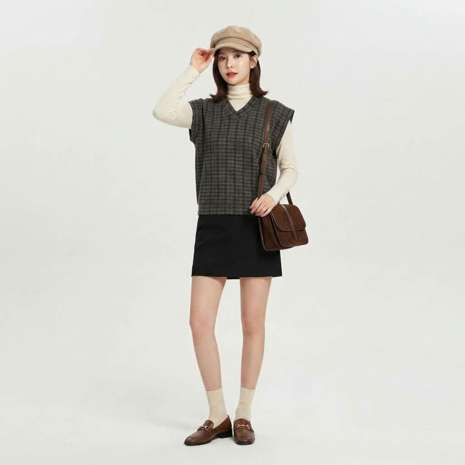 NARA VEST TARTAN GREY