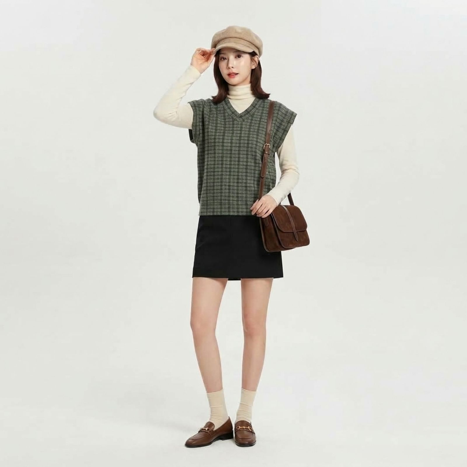 NARA VEST TARTAN GREEN