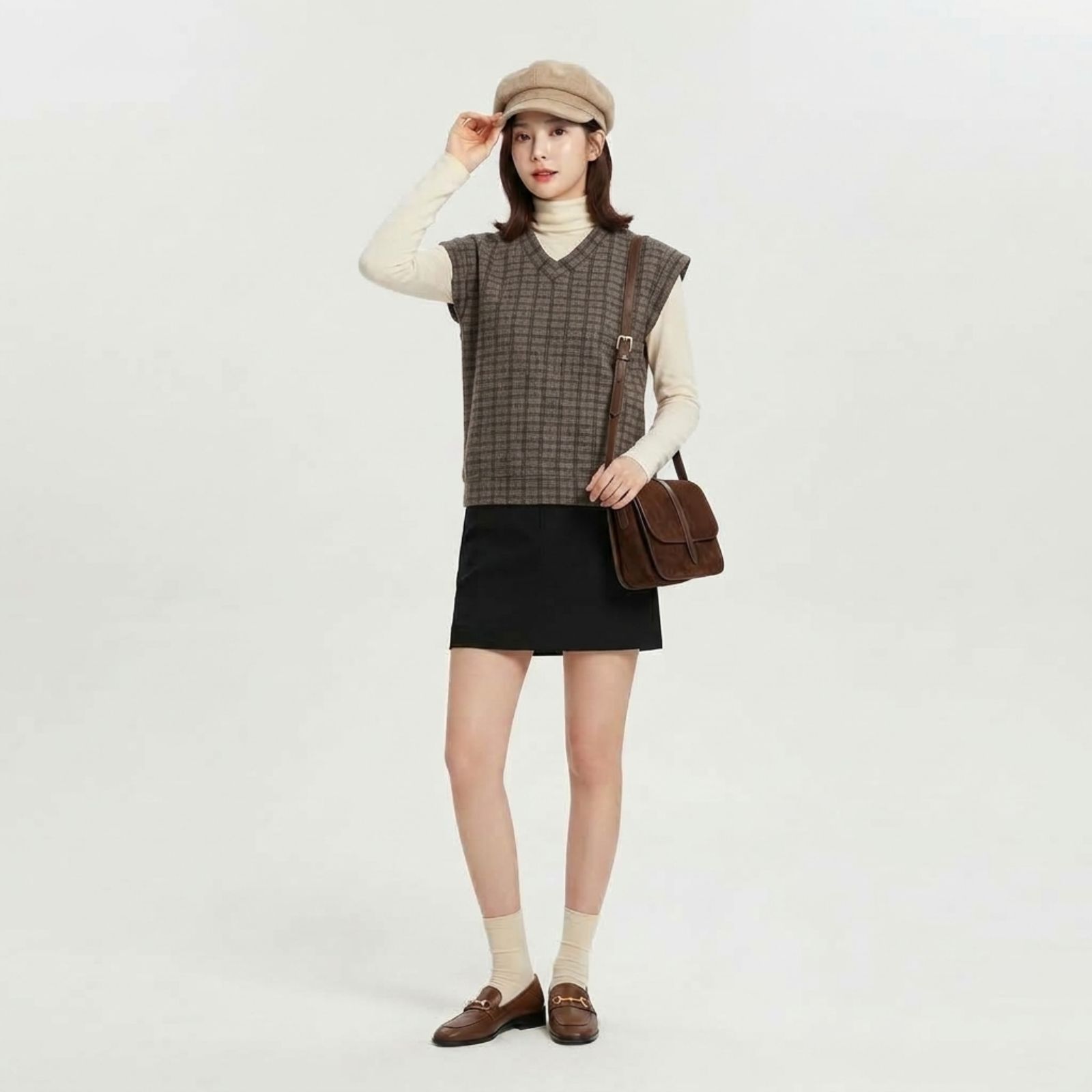NARA VEST TARTAN BROWN