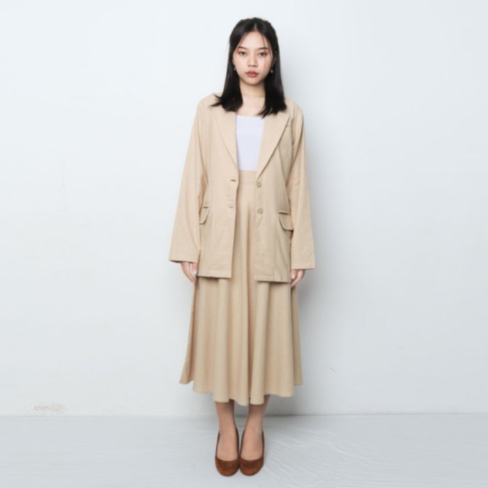 Linen Office Suit : Women's Blazer Top and A-Line Midi Skirt