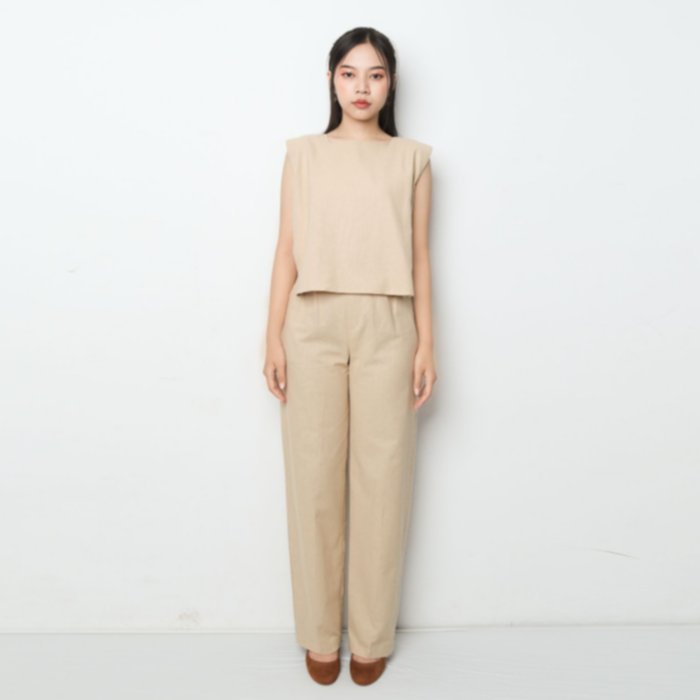 Linen Set Sleeveless Top & Long Straight Pants