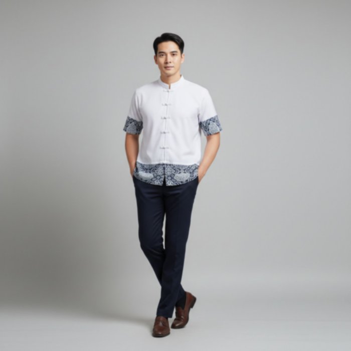 Cheongsam Batik Shirt - Premium Men's Short-Sleeved Cotton x Batik