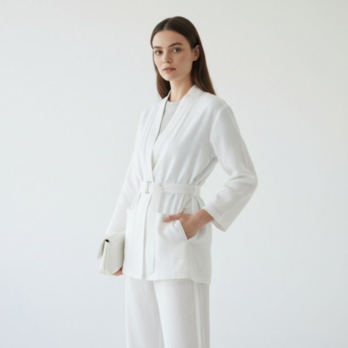 Outer Blazer Linen Longsleeve Belt