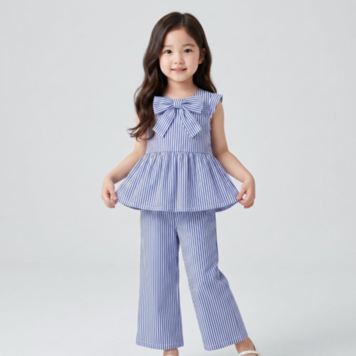 Setelan Anak Blouse Tanpa Lengan dan Celana Panjang Stripe Motif