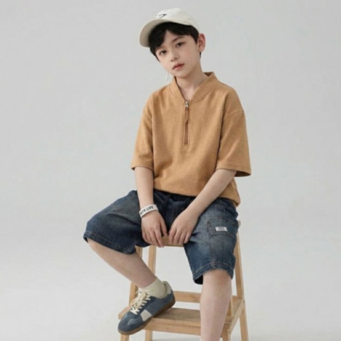 Kemeja Anak Laki-Laki Kerah Sanghai Resleting | Polo Shirt Bahan Premium Anak