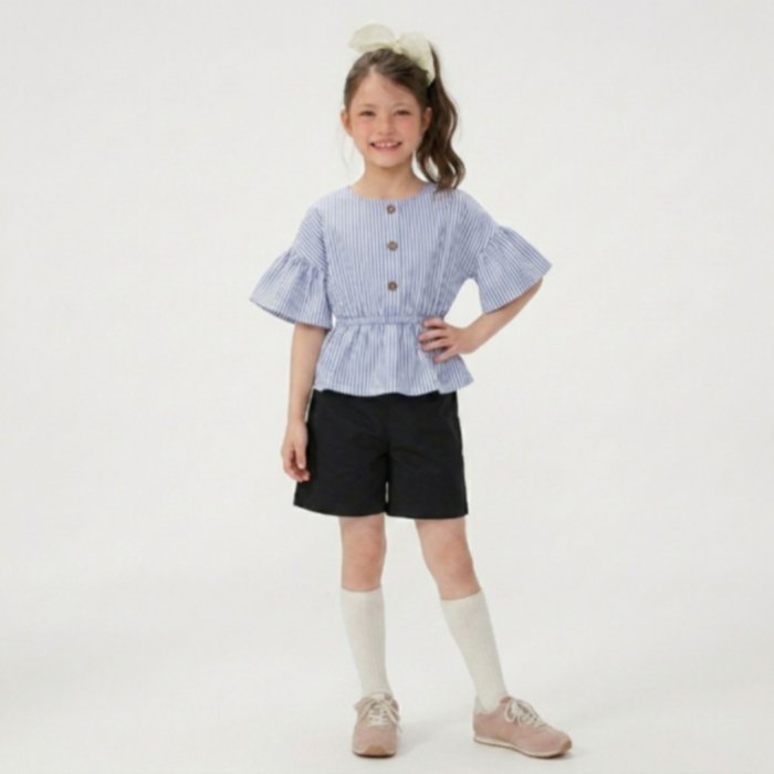 Atasan / Blouse Anak Perempuan Lengan Ruffle Stripe Kancing Depan