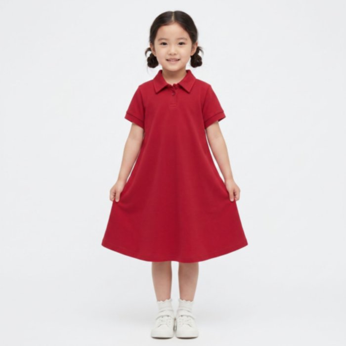 Midi Dress Anak Perempuan Merah Putih Lengan Pendek Bahan Kaos