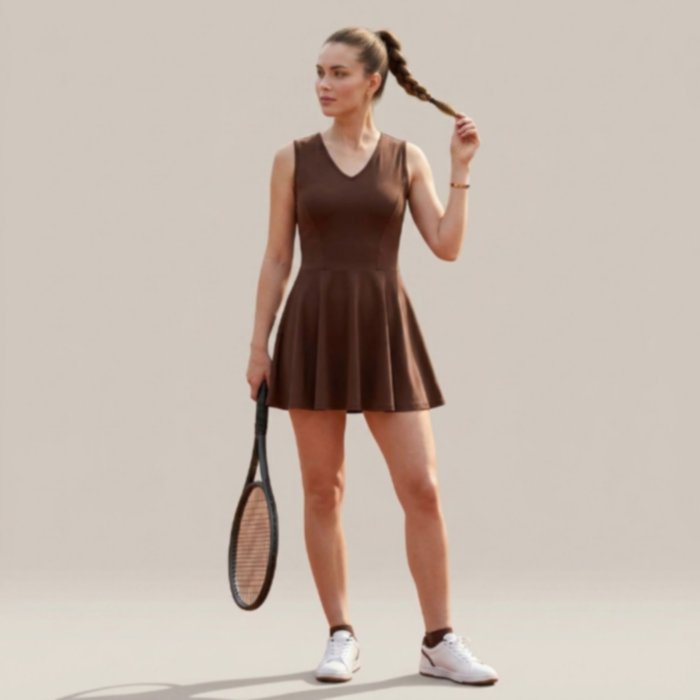 Dress Tennis Wanita Premium V-Neck Activewear Dress Jersey Stretch Fit & Flare